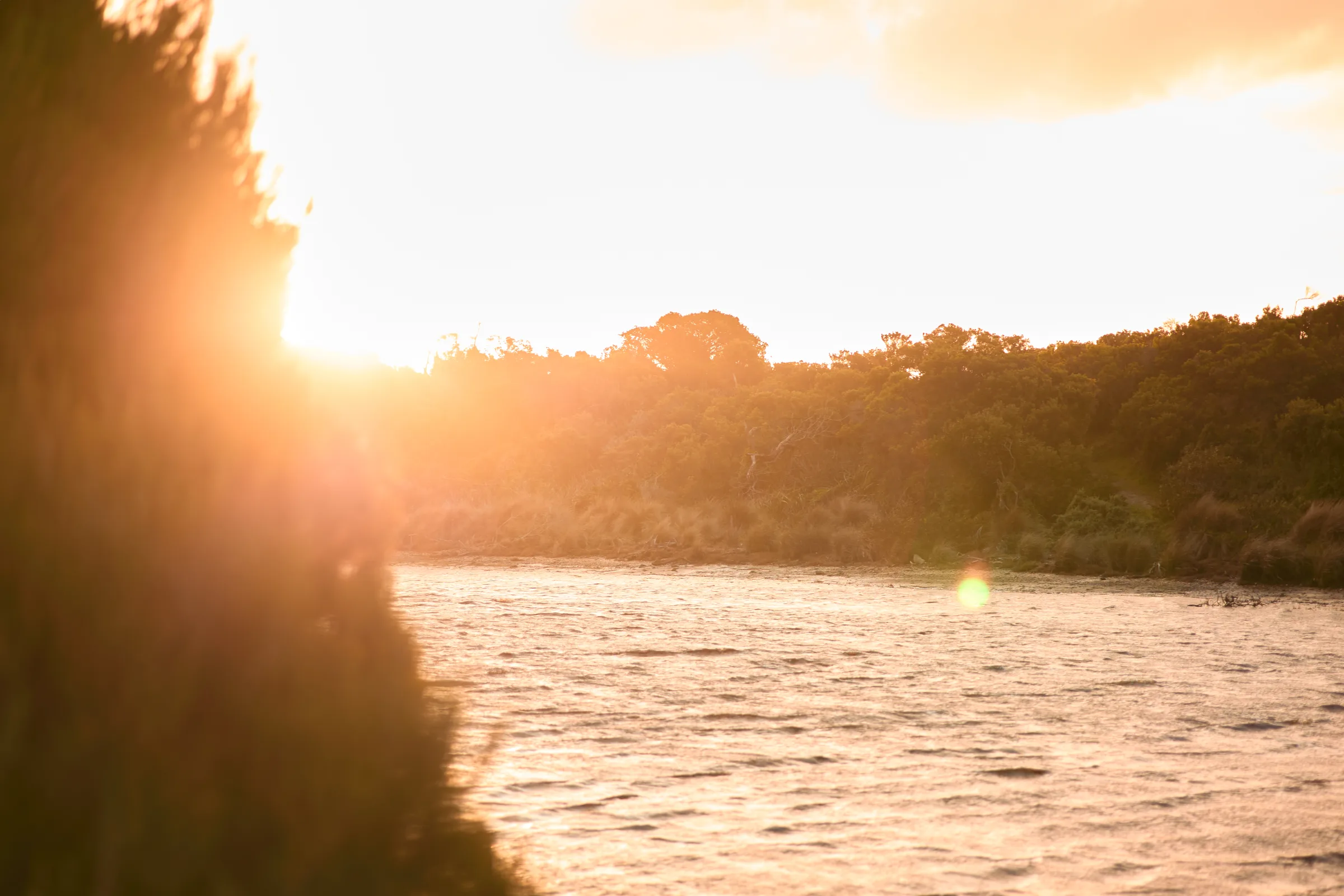 Golden sunset over the water of the inlet